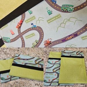 Handmade Children's Road Trip Pillowcase Set - Green and Black